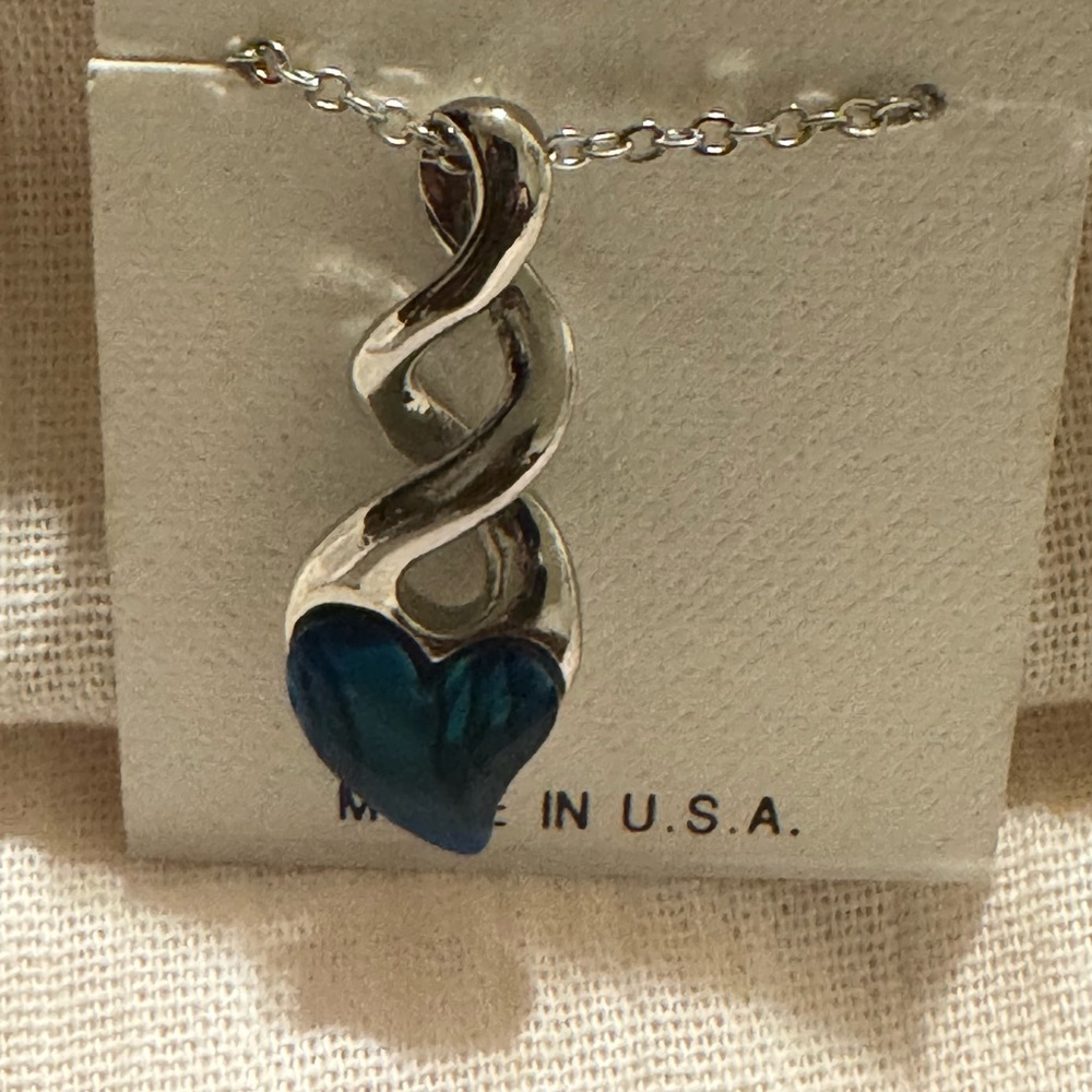 Silver and Blue Twisted Heart Pendant Necklace